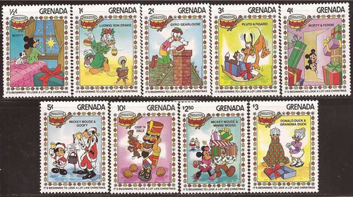 Grenada - 1983 Christmas w/Mickey Donald Goofy - 9 Stamp Set Scott #1175-83