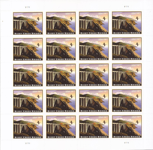 US Stamp - 2010 $18.30 Bixby Creek Bridge - 20 Stamp Sheet - Scott #4439