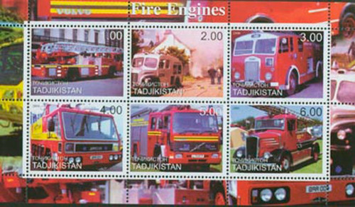 Fire Engines on Stamps - 6 Stamp Mint Sheet - 3643