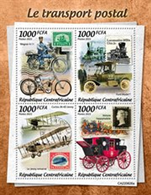 Central Africa - 2022 Postal Transport - 4 Stamp Sheet - CA220826a