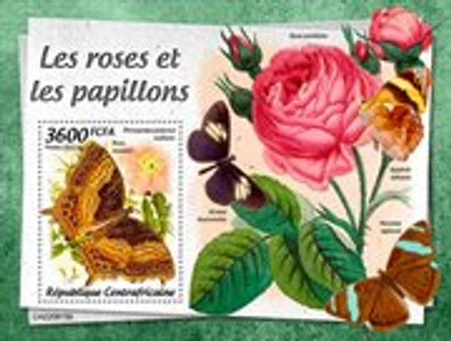 Central Africa - 2022 Roses and Butterflies - Stamp Souvenir Sheet - CA220815b