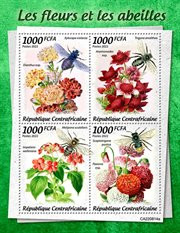Central Africa - 2022 Flowers and Bees, Impatiens - 4 Stamp Sheet - CA220814a