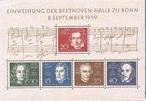 Germany - 1959 Beethoven Hall Opening - 5 Stamp Souvenir Sheet MLH - Scott #804