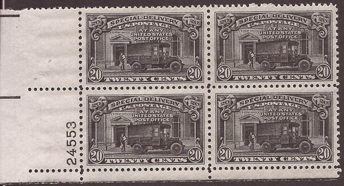 US Stamp - 1951 20c Special Delivery - Plate Block of 4 Stamps NH #E19 US Stamp - 1951 20c Special Delivery - Plate Block of 4 Stamps NH #E19