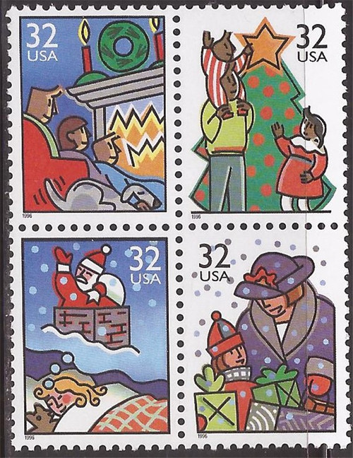 US Stamp - Christmas Family Scene - Block of 4 Stamps - Scott #3113-6