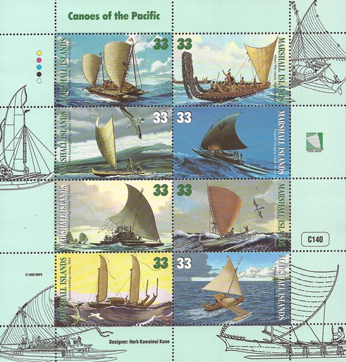 Marshall Islands - 1999 Canoes of the Pacific - 8 Stamp Sheet - Scott #690 Marshall Islands - 1999 Canoes of the Pacific - 8 Stamp Sheet - Scott #690