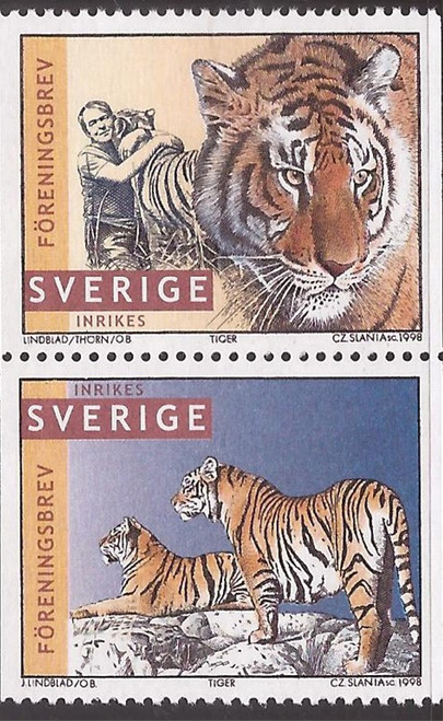 Sweden - 1998 Tigers on Stamps - 2 Stamp Set - Scott #2262a