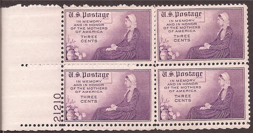 US Stamp - 1934 Mothers of America, Whistler - 4 Stamp Plate Block MNH #737 US Stamp - 1934 Mothers of America, Whistler - 4 Stamp Plate Block MNH #737