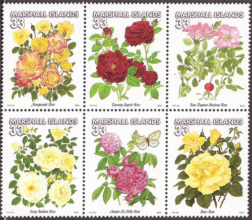 Marshall Islands - 2000 Garden Roses - 6 Stamp Block - Scott #729