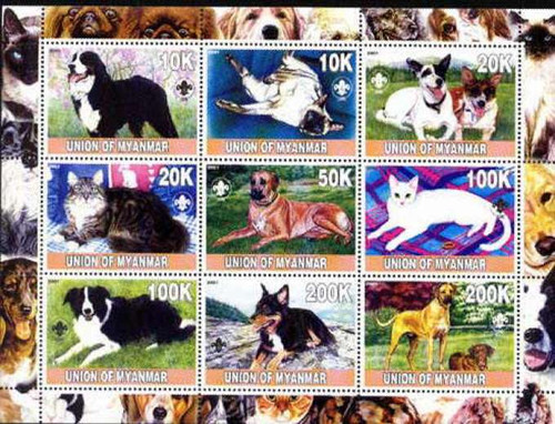 Cats & Dogs on Stamps - 9 Stamp Mint Sheet MNH - 5510