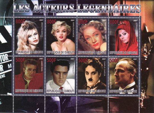 Legendary Actors Chaplin, Dean, Loren - 8 Stamp Mint Sheet - SV0064
