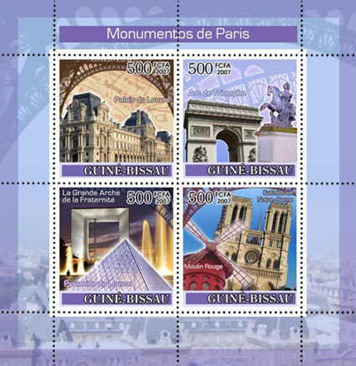 Guinea-Bissau - 2007 - Paris Monuments - 4 Stamp Sheet - GB7310a
