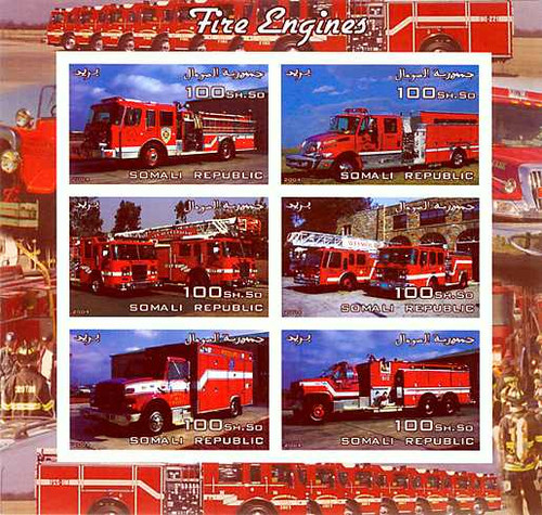 Fire Engines On Stamps - 6 Stamp Mint Imperforate Sheet - 19B-043