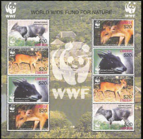 Liberia - WWF Duiker - 8 Stamp Mint Sheet