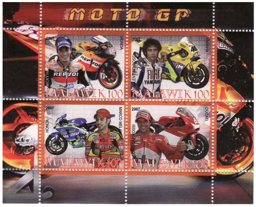 Motorcycles on Stamps - 4 Stamp Mint Sheet - SV0078