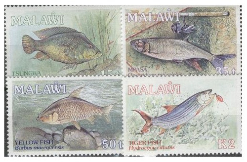 Malawi - Fish on Stamps - Complete Mint Set of 4 MNH