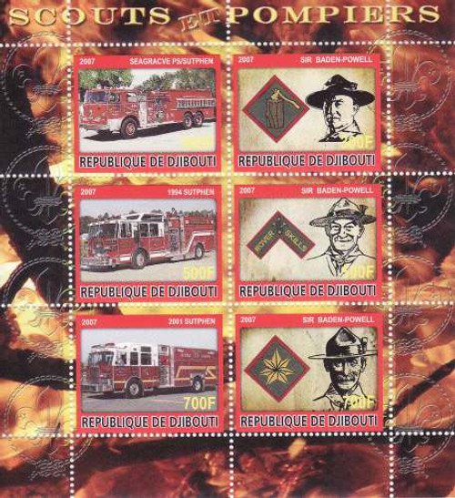 Fire Engines & Scouting on Stamps - 6 Stamp Mint Sheet SV0086