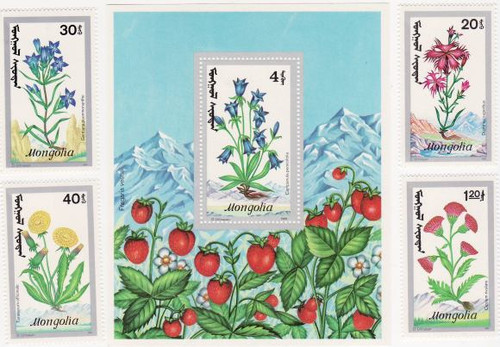 Mongolia - Flowers on Stamps - 8 Stamp Mint Set MNH - 1973-80