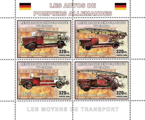 Congo - German Fire Engines - 4 Mint Stamp Sheet 3A-238