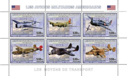 Congo - Military Airplanes on Stamps - 6 Mint Stamp Sheet - 3A-246