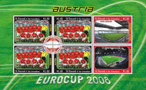 St Vincent - Austria 2008 Soccer Team - 6 Stamp Mint Sheet SAV0808