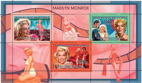 Guinea - Marilyn Monroe - 3 Stamp Mint Sheet