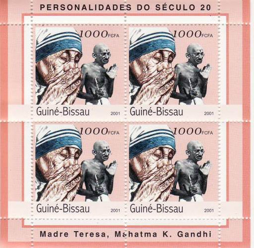 Guinea-Bissau - Mother Teresa, Gandhi Sheet of 4 GB1501