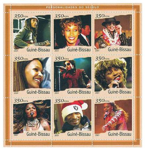 Guinea-Bissau - Pop Music Stars Whitney, Beyonce -9 Stamp Sheet GB1547