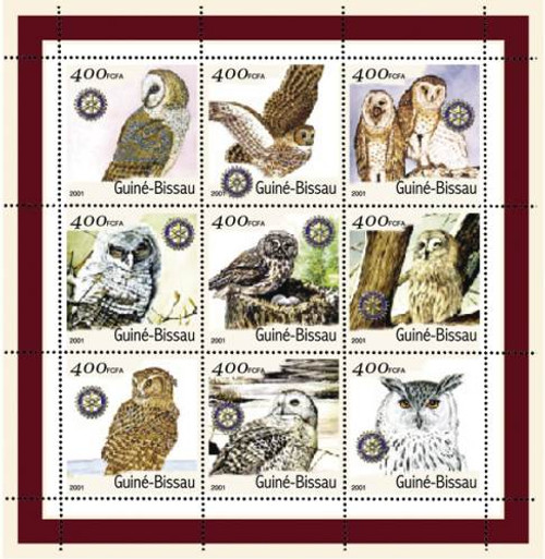 Guinea-Bissau - Owls - Mint Sheet of 9 Stamps - GB1322
