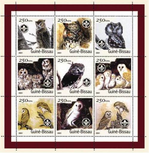 Guinea-Bissau - Owls - Mint Sheet of 9 Stamps - GB1329