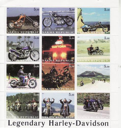 Harley-Davidson Motorcycles - 12 Stamp Mint Sheet