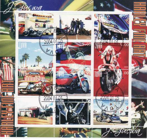 Motorcycle & Harley-Davidson Art - 12 Stamp Sheet