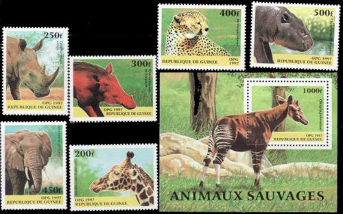 Guinea - Wild Animals - Set of 6 Stamps + Souvenir Sheet - 7B-2303