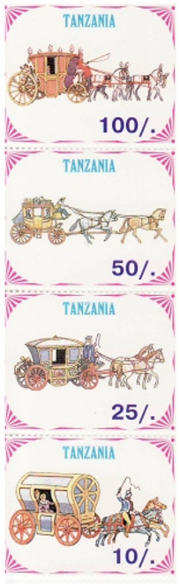 Horse Drawn Carriages on Stamps - 4 Stamp Mint Strip MNH - 20E-054