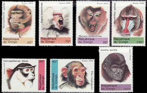 Congo 1991 Primates Mint Set of 7 Stamps MNH - 951-7