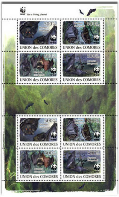 Comoros Islands - Bats & WWF 2 Blk Deluxe Sheet 3E-069