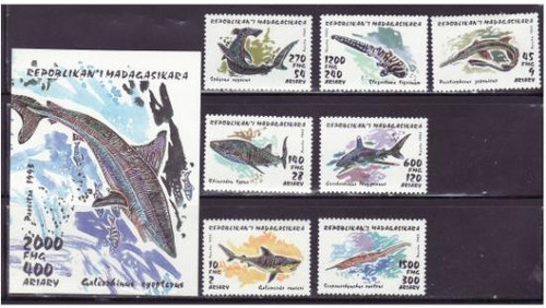 Malagasy - Sharks - Mint Set of 7 Stamps & S/S - 1280-7