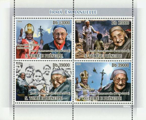 St Thomas - Sister Emmanuelle 4 Stamp Sheet MNH ST9202a