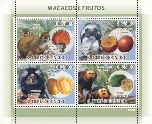 St Thomas - Macaque & Fruit 4 Stamp Mint Sheet ST9203a