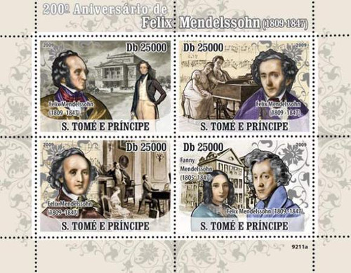 St Thomas - Felix Mendelssohn - 4 Stamp Sheet - ST9211a