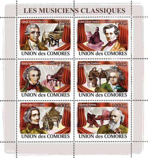 Comores - Classical Musicians, Haydn, Liszt - 6 Stamp Sheet - 3E-075