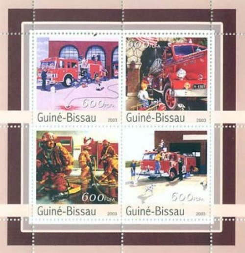 Guinea-Bissau - Fire Engines on Stamps - 4 Stamp Sheet MNH GB3141
