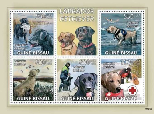 Guinea-Bissau Labrador Retrievers on Stamps - 5 Stamp Sheet GB9406a