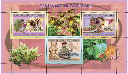 Guinea - Scouting & Orchids 3 Stamp Mint Sheet - 7B-071