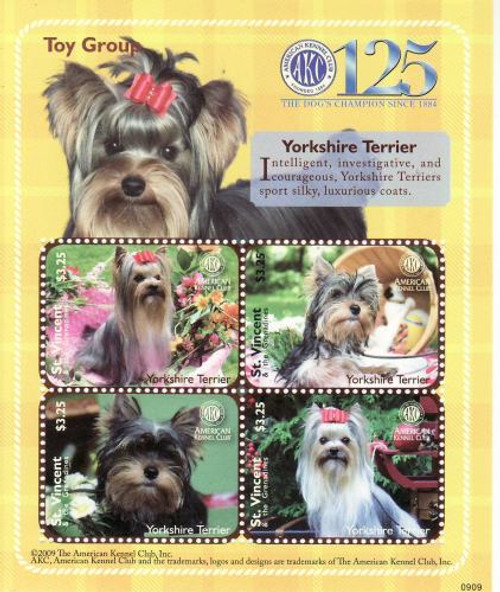 St Vincent - Yorkshire Terrier 4 Stamp Mint Sheet SAV0909