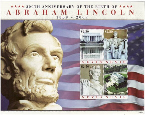 Nevis - Abraham Lincoln - 4 Stamp Mint Sheet - NEV0916