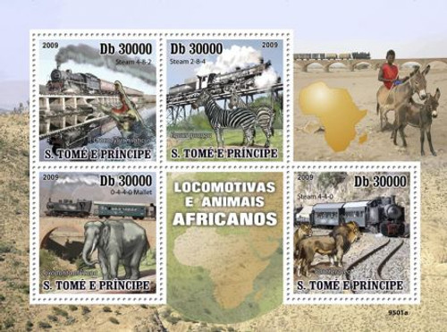 St Thomas - Trains & Animals - 4 Stamp Sht MNH ST9501a