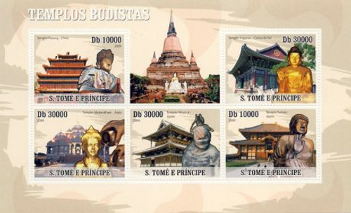 St Thomas - Buddhist Temples - 5 Stamp Mint Sht ST9510a