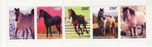 Horses on Stamps - 5 Stamp Mint Strip MNH - 14A-015