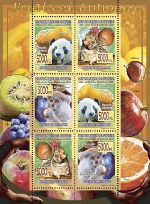 Guinea - Fruits & Animals - 6 Stamp Mint Sheet - 7B-877